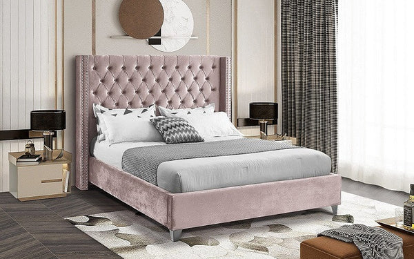 Bliss Velvet Full Bed in Pink - Hyme Furniture