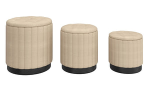 Velvet Fabric 3-piece Storage Ottoman Set with Stainless Steel Gold Base - Beige