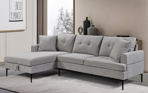 Woven Fabric Sectional With Storage Chaise - Grey