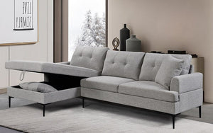 Woven Fabric Sectional With Storage Chaise - Grey