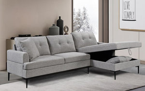 Woven Fabric Sectional With Storage Chaise - Grey