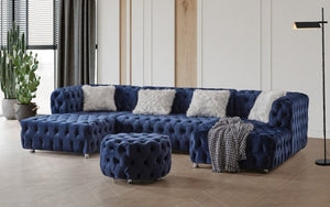 Velvet Fabric Sectional 'U' Shaped Chaises - Blue