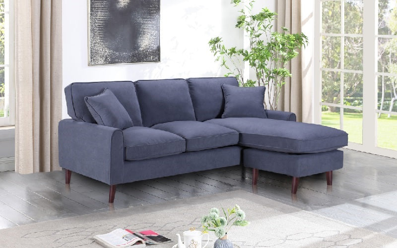 Velvet Fabric Sectional with Reversible Chaise - Grey